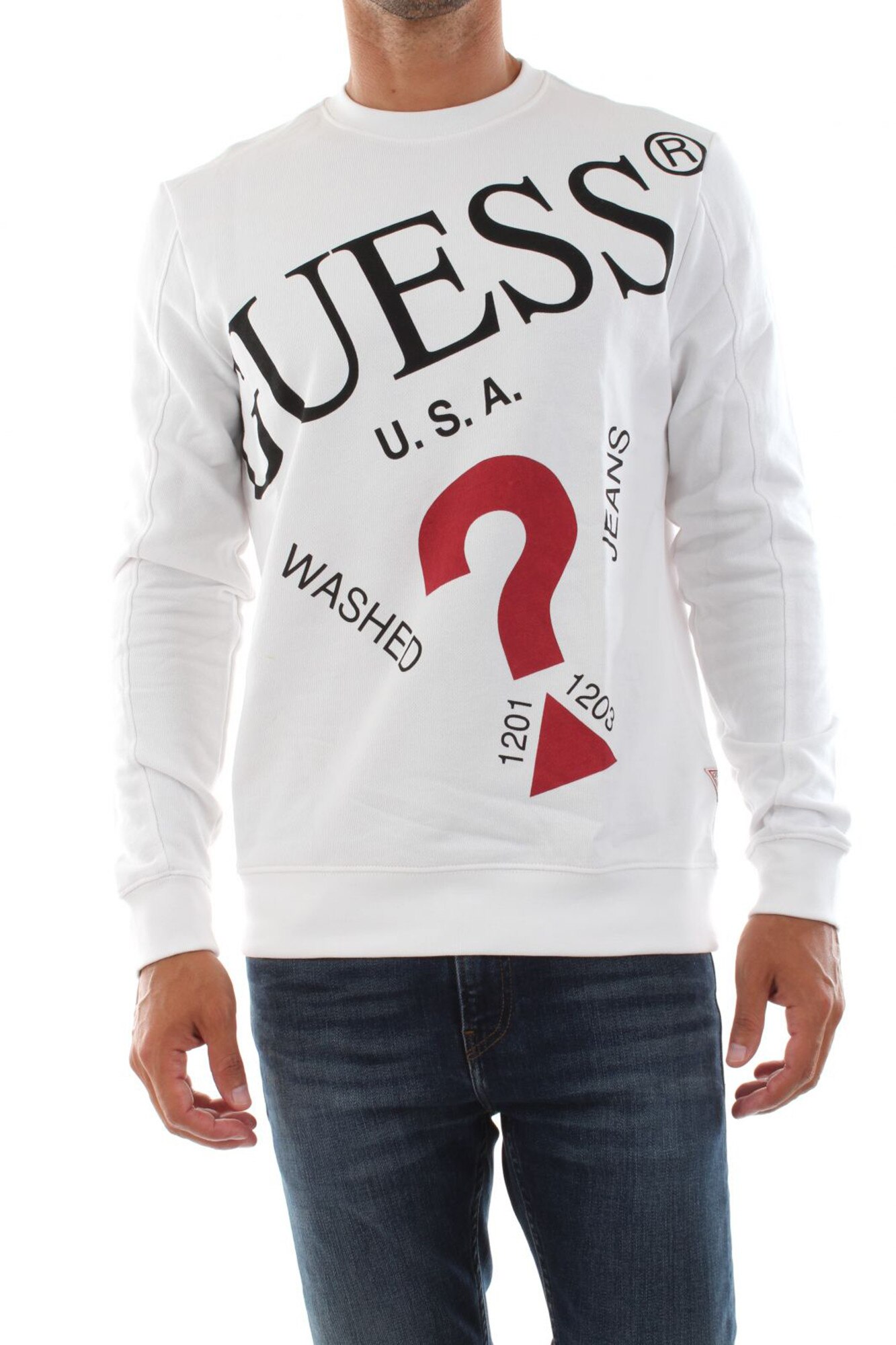 Bluza barbati slim fit, Guess Jeans, Alb