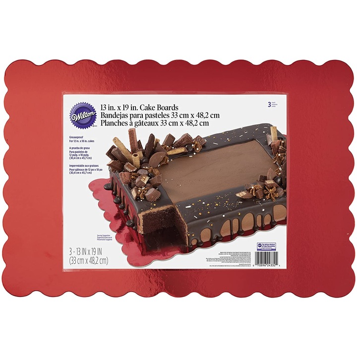 Set de 3 platforme rosii pentru tort din carton impermeabil, Wilton