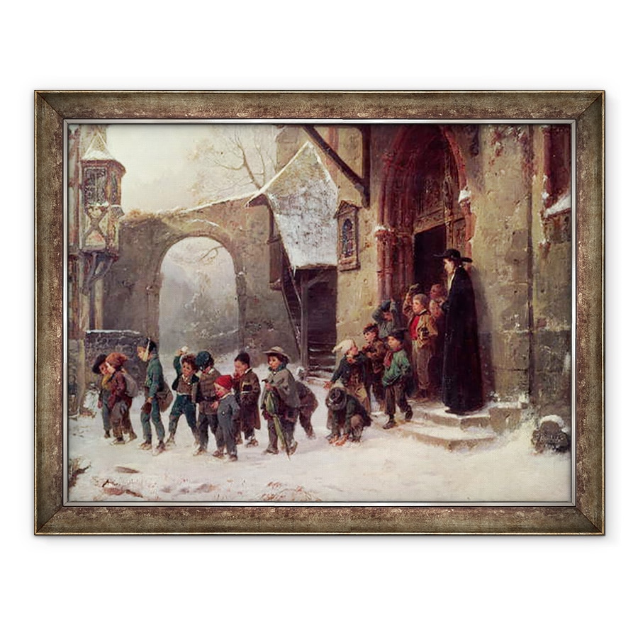 Tablou inramat - Marc Louis Benjamin Vautier - Scene zapada, Copiii parasesc scoala, 70 x 90 cm