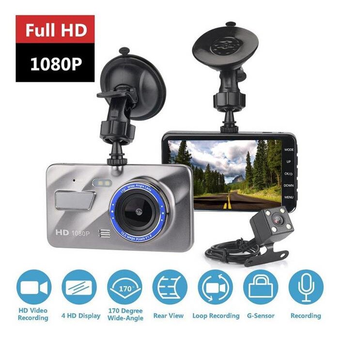 Видеорегистратор, Камера FULL HD за автомобил, Записваща с 2 камери ...
