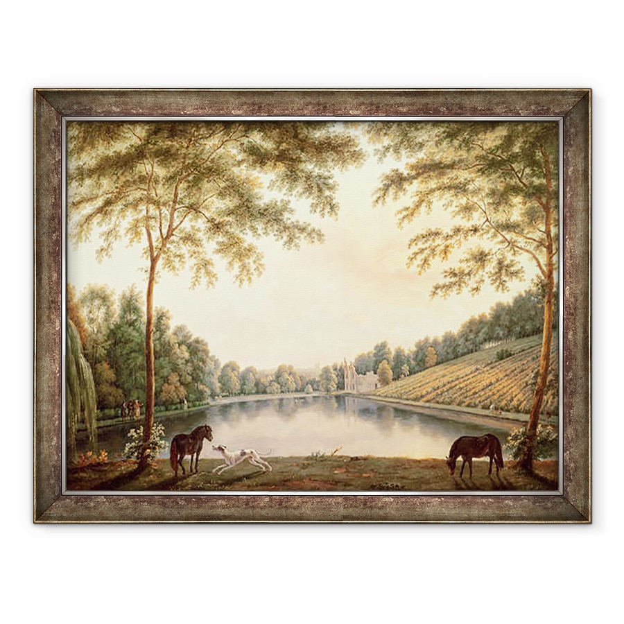 Tablou inramat - G. Barrett - O vedere a lacului si ruinele manarii de la Painshill, 70 x 90 cm