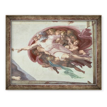 Tablou inramat - Michelangelo Buonarroti - Plafonul Capelei Sixtine, Crearea lui Adam, detaliu al lui Dumnezeu Tatal, 70 x 90 cm Tablou inramat - Michelangelo Buonarroti - Plafonul Capelei Sixtine, Crearea lui Adam, detaliu al lui Dumnezeu Tatal, 70 x 90 cm