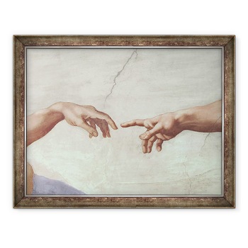 Tablou inramat - Michelangelo Buonarroti - Mainile lui Dumnezeu si ale lui Adam, detalii de la crearea lui Adam, de la tavanul Sixtina, 70 x 90 cm Tablou inramat - Michelangelo Buonarroti - Mainile lui Dumnezeu si ale lui Adam, detalii de la crearea lui Adam, de la tavanul Sixtina, 70 x 90 cm
