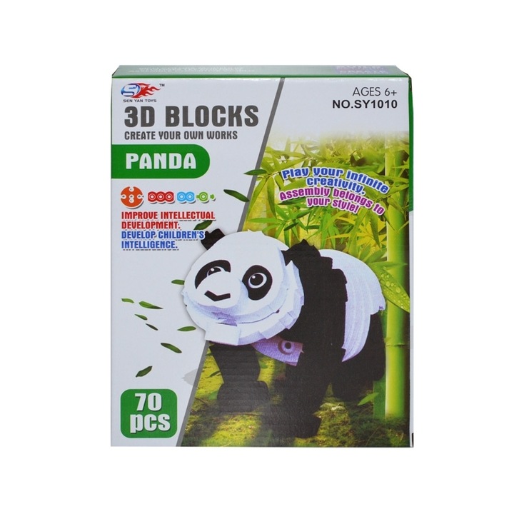 Joc creativ 3D, din spuma, 70 piese, sa cream un ursulet panda, pentru copii, 26 x 19 x 6 cm