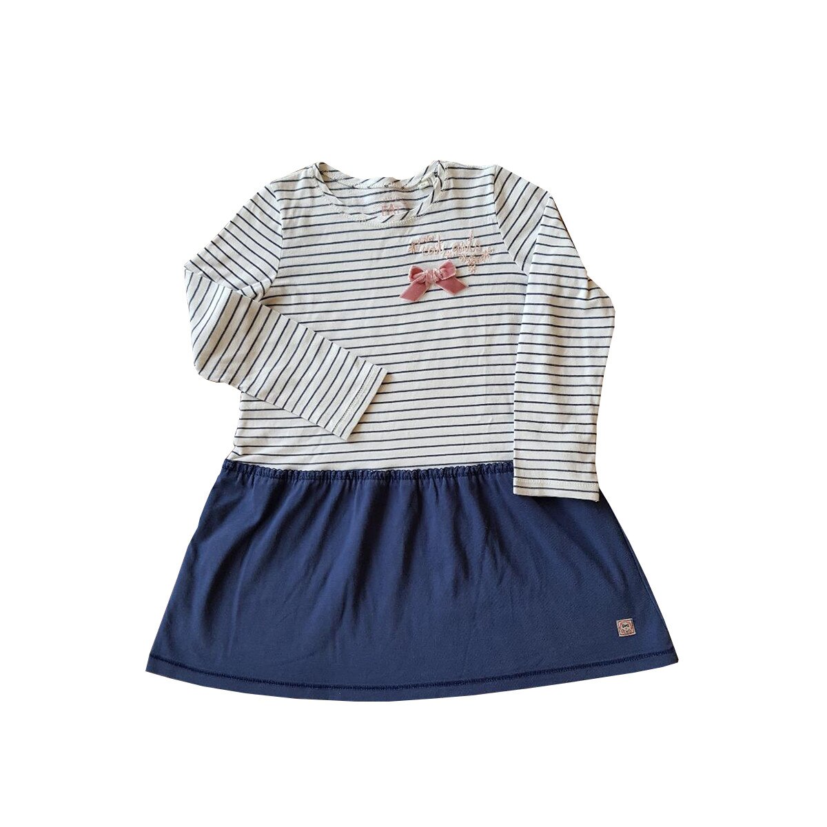 Rochie fetite, Sanetta, alb/bleumarin, 110 cm, 4-5 ani