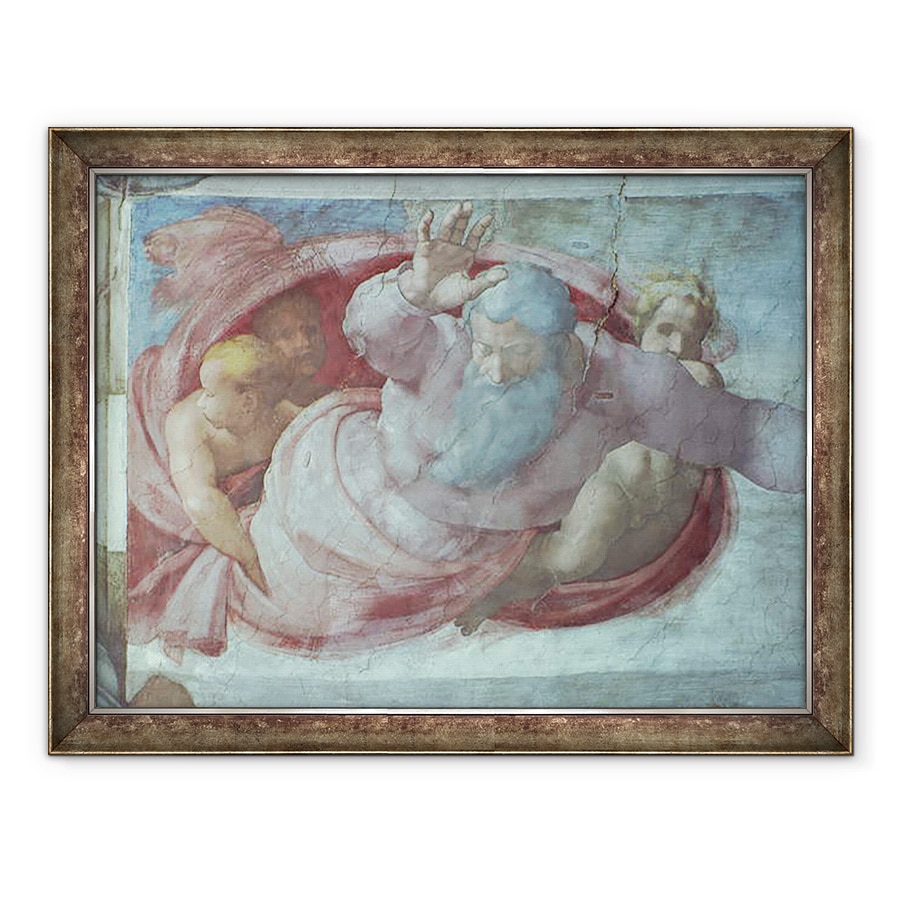 Tablou inramat - Michelangelo Buonarroti - Capela Sixtina, Dumnezeu impartind apele si pamantul pre restaurare, 70 x 90 cm