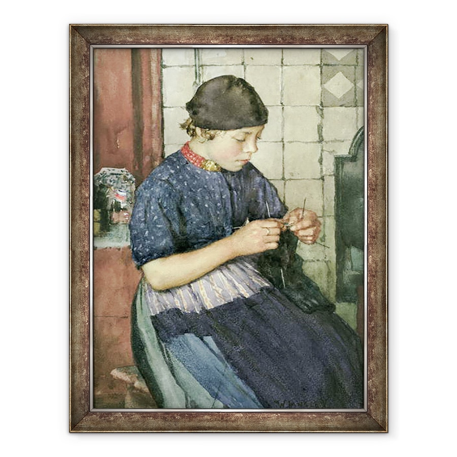 Tablou inramat - Walter Langley - Fata de tricotat, 70 x 90 cm