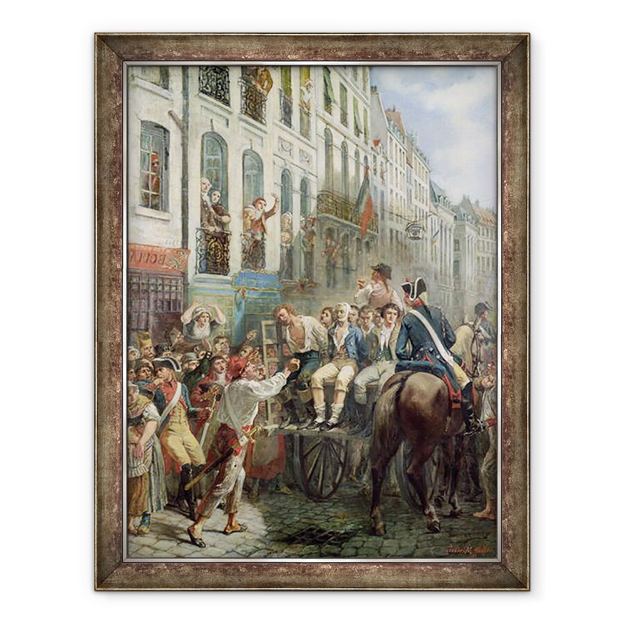 Tablou inramat - Alfred Mouillard - Robespierre 1758-94 si Saint-Just 1767-94 plecand spre ghilotina, 28 iulie 1794, 70 x 90 cm