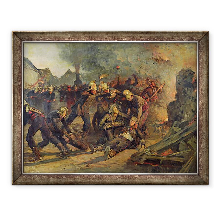 Tablou inramat - Emile Renard - Moartea locotenentului colonelul Froidevaux 1850-87 al Brigazii de pompieri din Paris, 70 x 90 cm