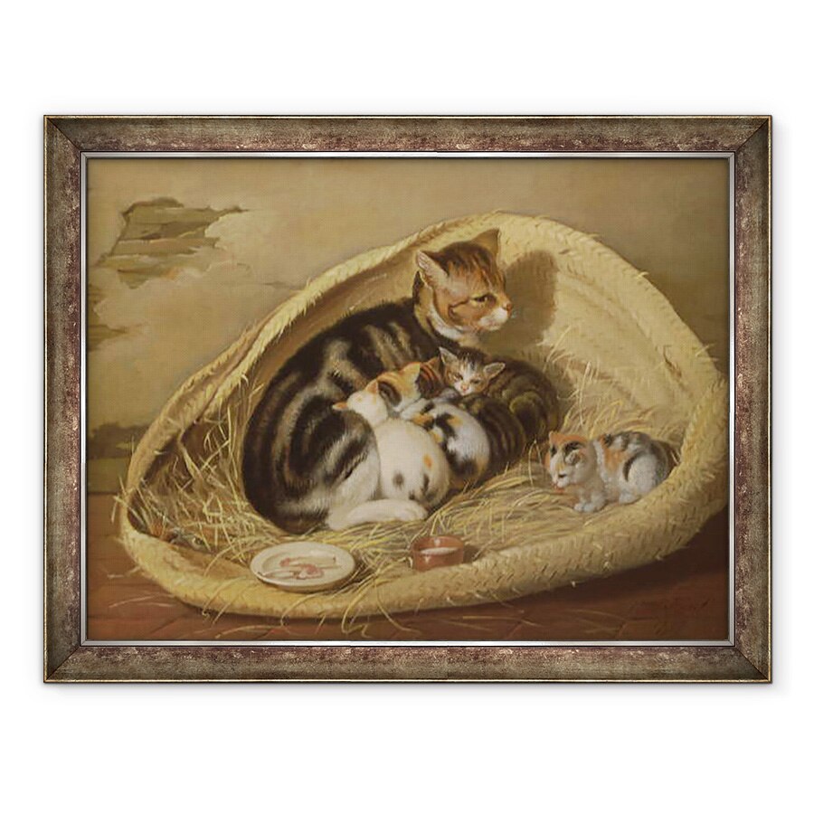 Tablou inramat - Samuel de Wilde - Pisica cu pisoii ei intr-un cos, 60 x 80 cm