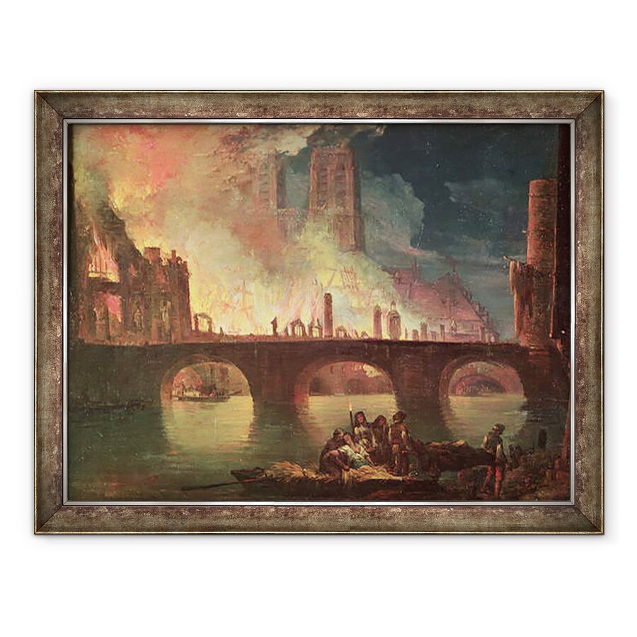 Tablou inramat - Jean Baptiste Genillion - Un incendiu la Hotel-Dieu in 1772, 60 x 80 cm