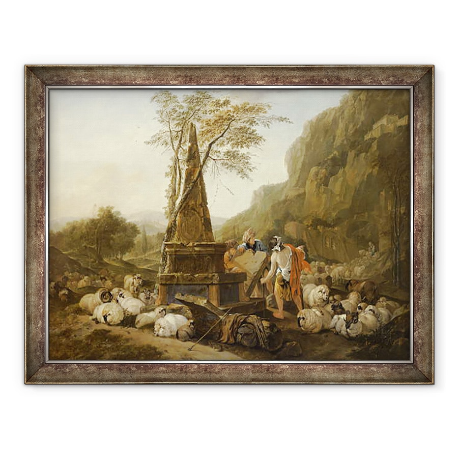 Tablou inramat - Johann Heinrich Roos - intalnirea lui Iacov si a lui Rachel la fantana, 60 x 80 cm