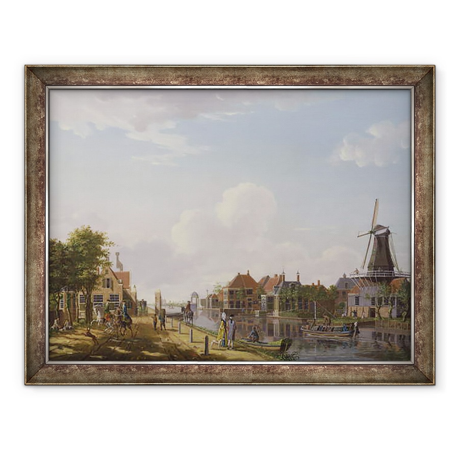 Tablou inramat - Isaak Ouwater - Dutch Canal Scene cu figuri elegante si o moara, 60 x 80 cm