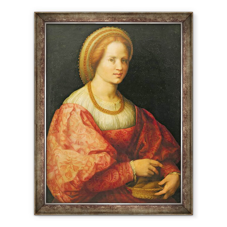 Tablou inramat - Jacopo Pontormo - Portretul unei femei Cu Un Cos De Fpindles, 70 x 90 cm