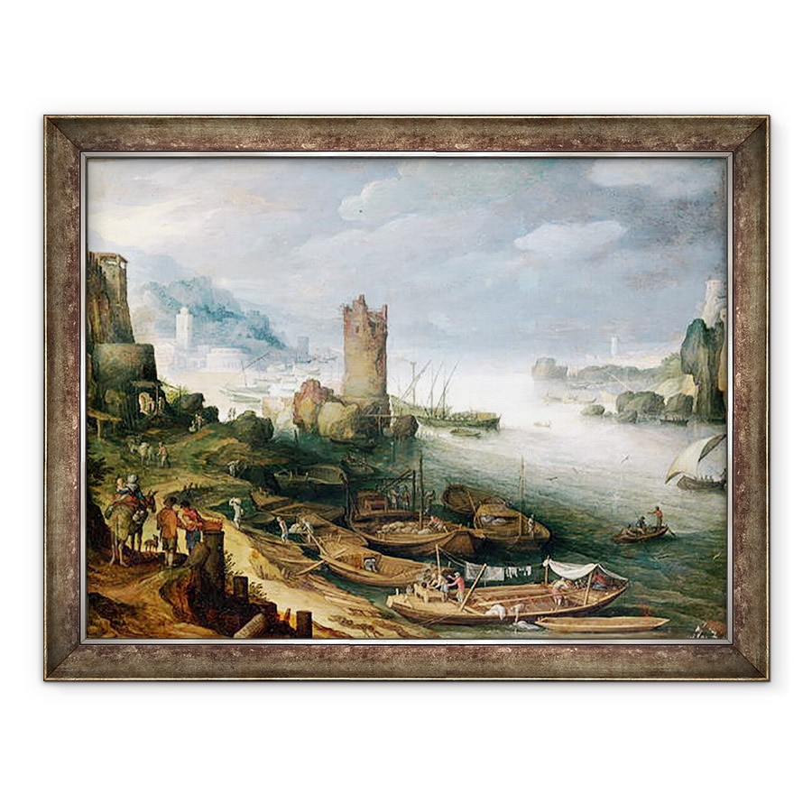 Tablou inramat - Paul Brill - River Scene cu un turn ruinat, 60 x 80 cm