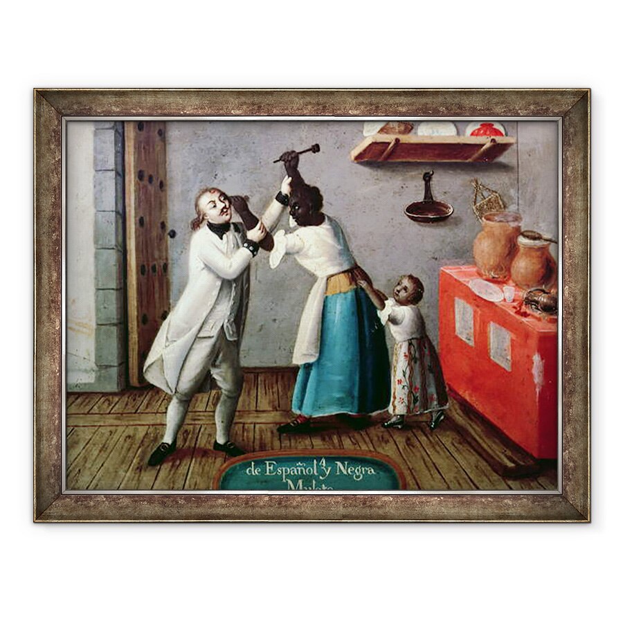 Tablou inramat - Scoala spaniola - De la un spaniol si un negresa ai o obtine o jumatate de casta, 60 x 80 cm