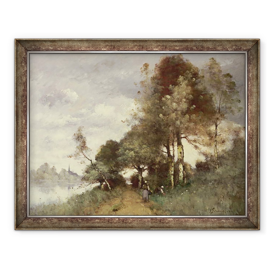 Tablou inramat - Paul Desire Trouillebert - taranii care aduna flori langa un rau, 70 x 90 cm