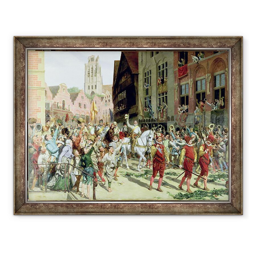Tablou inramat - Lucien Alphonse Gros - Sosirea triumfala in Rotterdam a Printului Maurice de Orange-Nassau dupa batalia de la Nieuwpoort din 1600, 70 x 90 cm