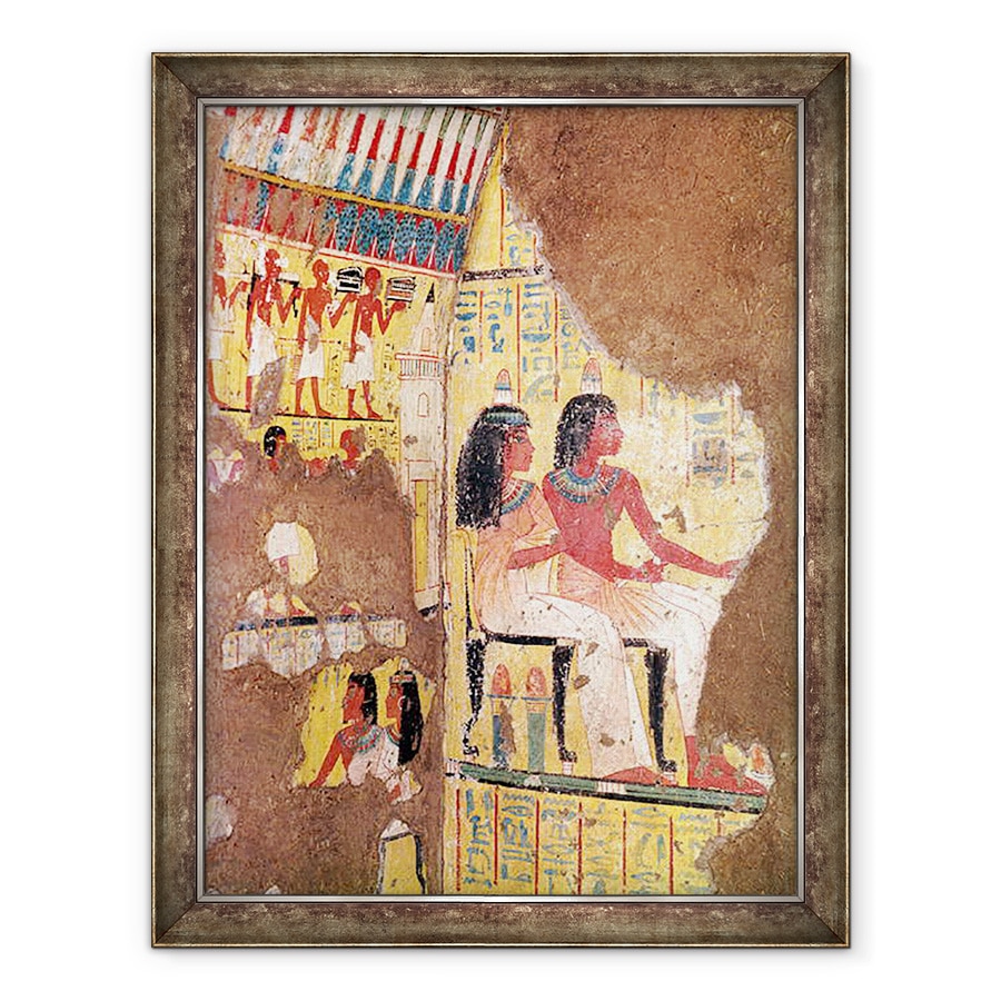 Tablou inramat - Egyptian 18th Dynasty - Pictorul Maie si sotia sa asezat, din mormantul lor, reconstruit in muzeu, 60 x 80 cm