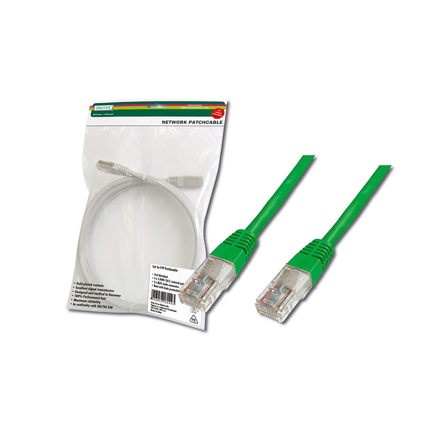 Cablu U / UTP Digitus Patch Cord, Cat. 6 Professional, Pvc,1 m, Verde