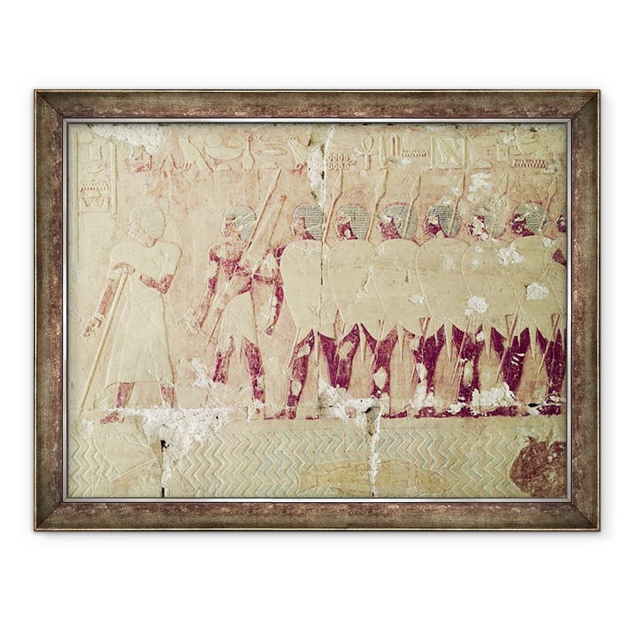 Tablou inramat - Egyptian 18th Dynasty - Relief ilustrand soldatii trimisi de regina Hatshepsut intr-o expeditie in tara Punt, de la Templul Mortuar din Hatshepsut, c.1503-1482 i.Hr., 70 x 90 cm