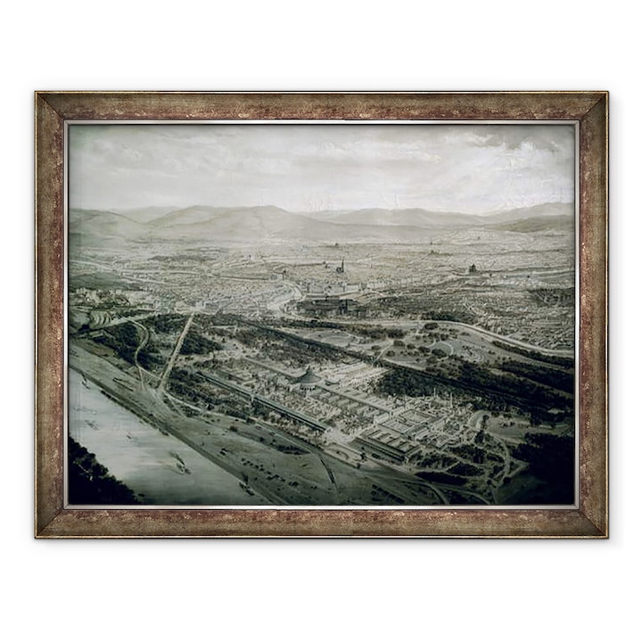 Josef Langl - Bécs látképe a világkiállítás idején, Keretezett kép, 60 x 80 cm