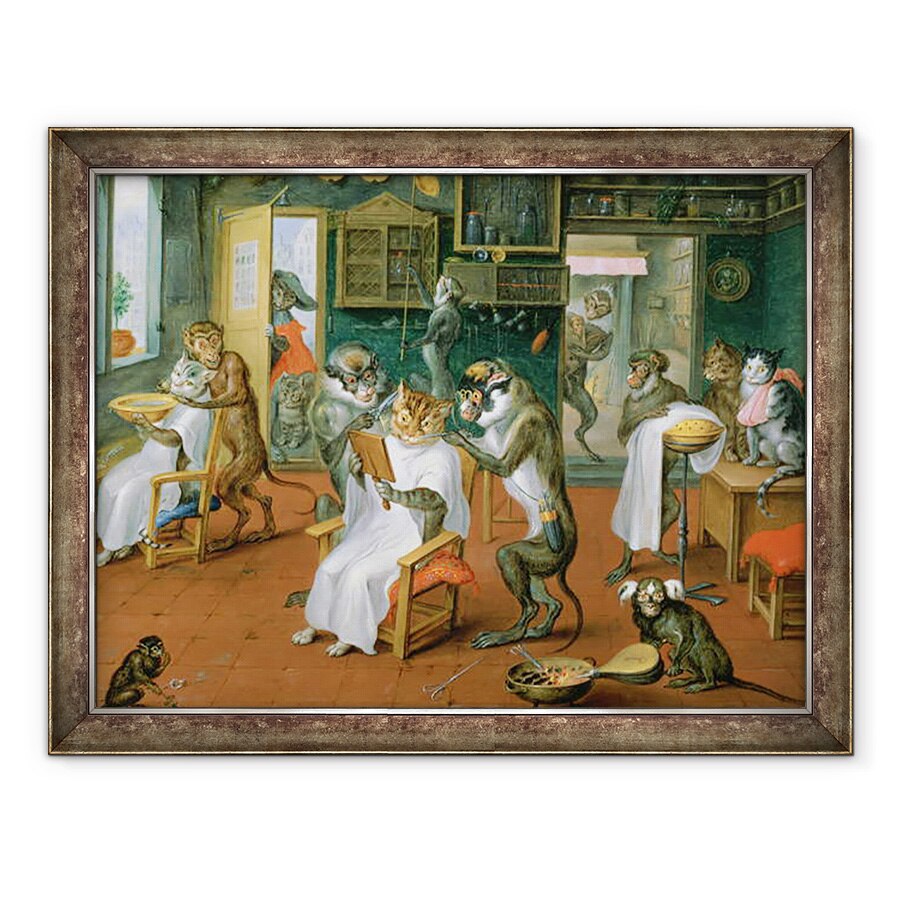 Tablou inramat - Abraham Teniers - Frizerie cu maimute si pisici, 60 x 80 cm