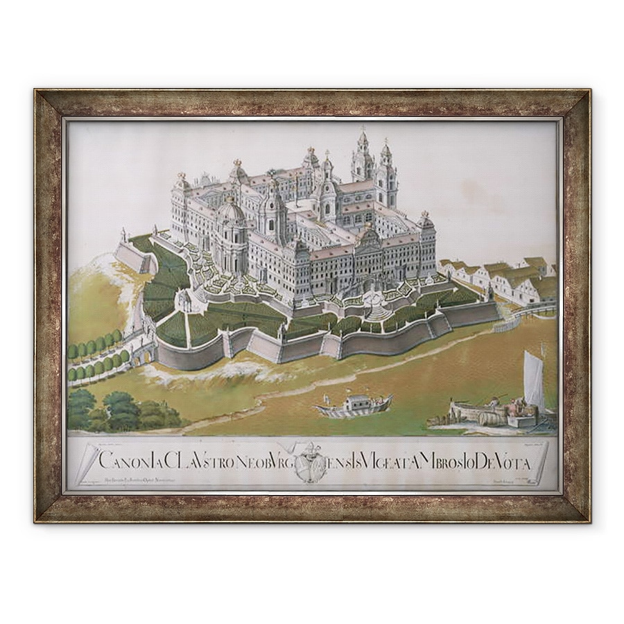Tablou inramat - Joseph Knapp - Vedere a manastirii Augustiniene din Klosterneuburg, prezentand planuri de renovare proiectate de arhitectul Felice DAllio, 60 x 80 cm