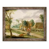 tablou inramat - isaak van oosten - un peisaj sat cu o femeie care trage apa dintr-un put 60 x 80 cm imagen 7_0_
0