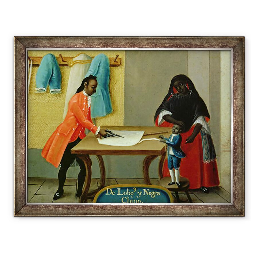 Tablou inramat - Scoala Mexicana - Un indian Lobo, sotia sa africana si copilul lor, 60 x 80 cm