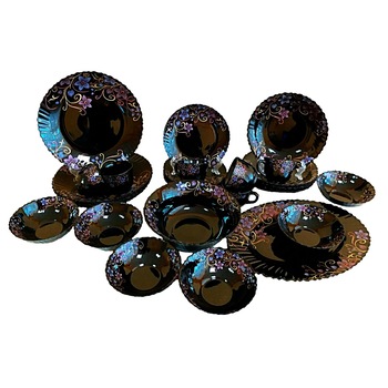 Serviciu de masa Home Care,opal,32 piese,Negru/Mov Serviciu de masa Home Care,opal,32 piese,Negru/Mov