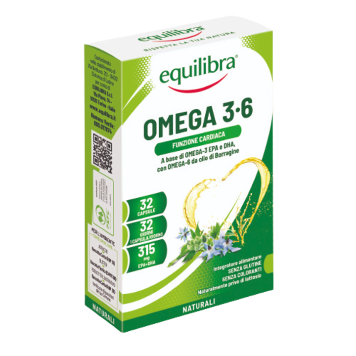 Omega 3-6, Supliment alimentar pentru starea de bine a sistemului cardiovascular, 32 Capsule moi, 38,4 g.