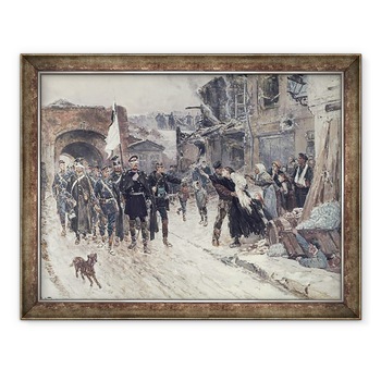 Tablou inramat - Alphonse Marie de Neuville - Intrarea in Belfort a comandantului german purtand steagul armistitiului, 4 noiembrie 1870, 60 x 80 cm Tablou inramat - Alphonse Marie de Neuville - Intrarea in Belfort a comandantului german purtand steagul armistitiului, 4 noiembrie 1870, 60 x 80 cm