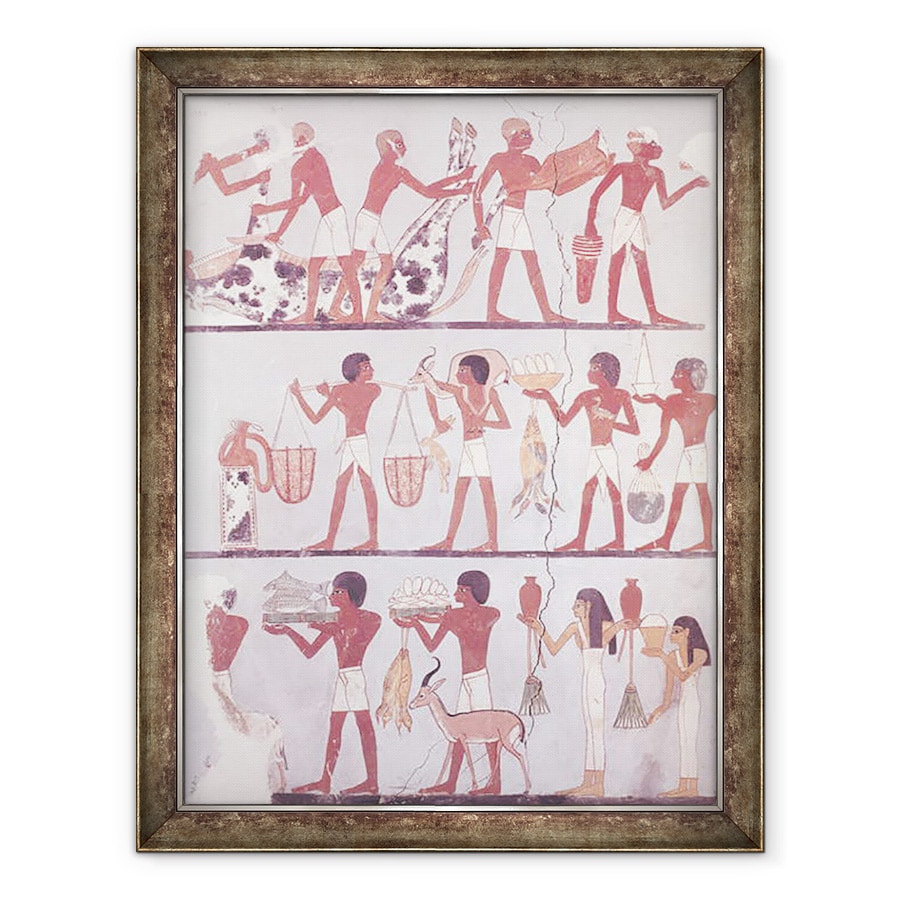 Tablou inramat - Egyptian 18th Dynasty - Scena macelarilor si servitorilor aducand ofrande, din mormantul lui Onsou, 60 x 80 cm