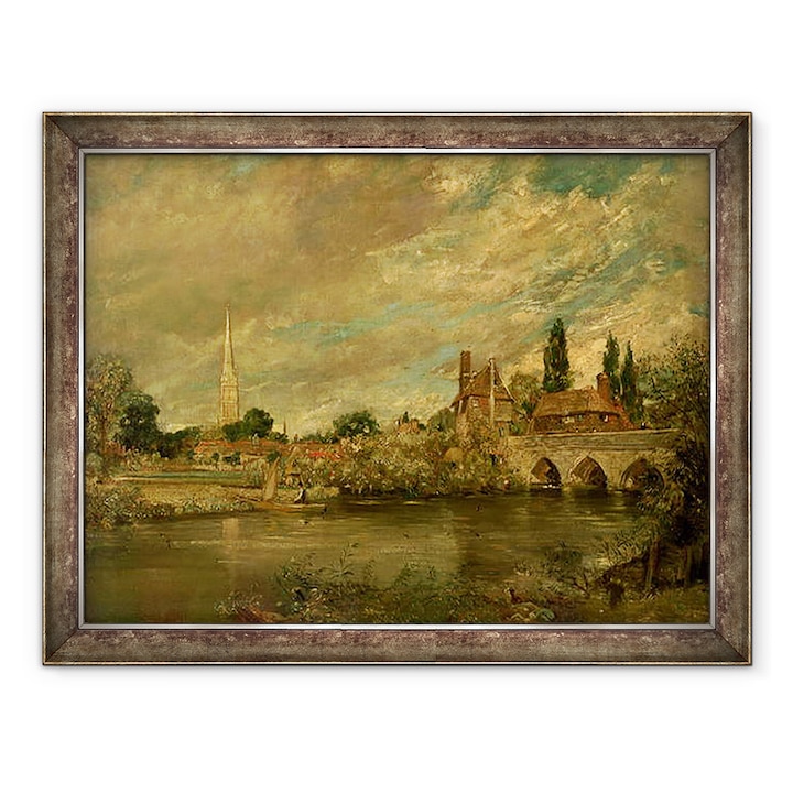 John Constable - A Harnham-híd és a Salisbury-székesegyház, Keretezett kép, 70 x 90 cm