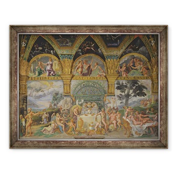 Tablou inramat - Giulio Romano - Banchetul nobil care sarbatoreste casatoria lui Cupidon si Psyche de la Sala di Amore e Psiche, 70 x 90 cm Tablou inramat - Giulio Romano - Banchetul nobil care sarbatoreste casatoria lui Cupidon si Psyche de la Sala di Amore e Psiche, 70 x 90 cm