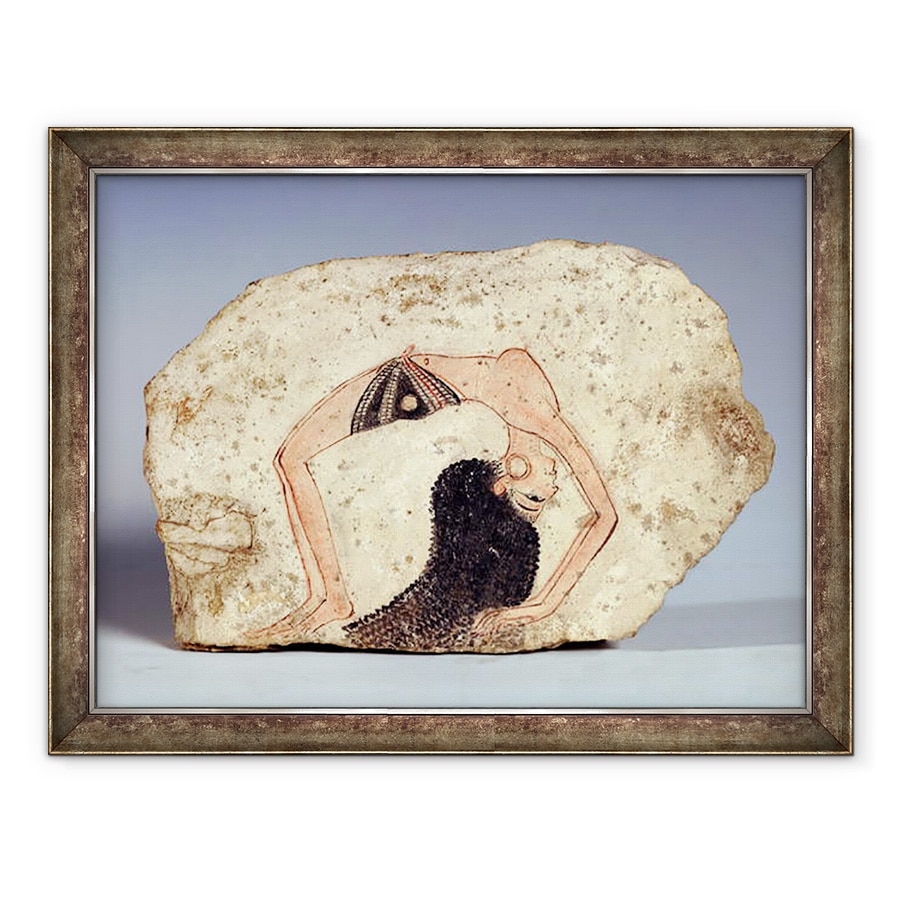 Tablou inramat - Egyptian 19th Dynasty - Fragmentul unei picturi murale reprezentand o dansatoare acrobatica care se distreaza la curte, Noul Regat, 70 x 90 cm