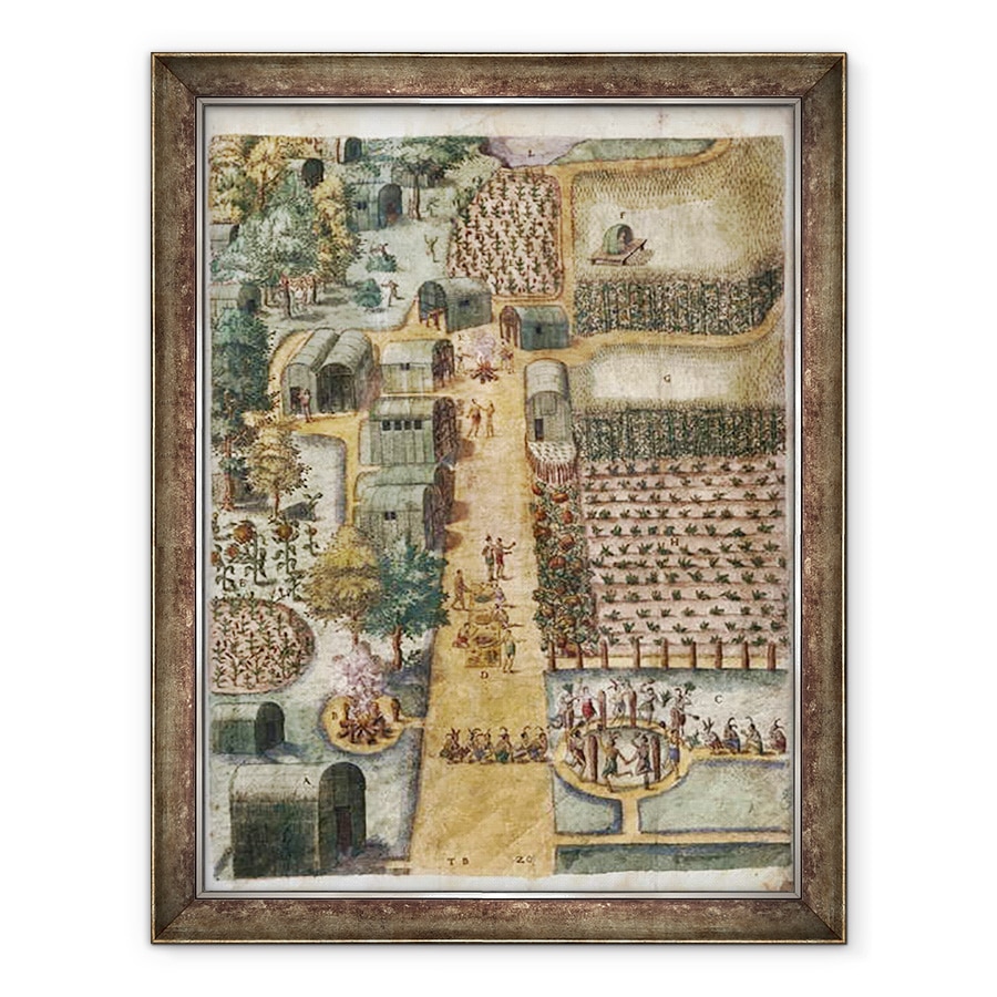 Tablou inramat - John White - Satul indian Secoton, 60 x 80 cm