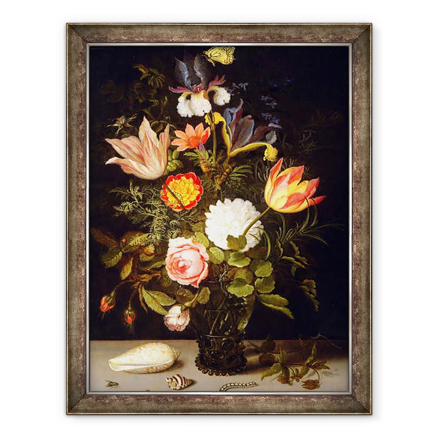 Tablou inramat - Balthasar van der Ast - Natura moarta de flori intr-un Roemer cu doua scoici, 60 x 80 cm
