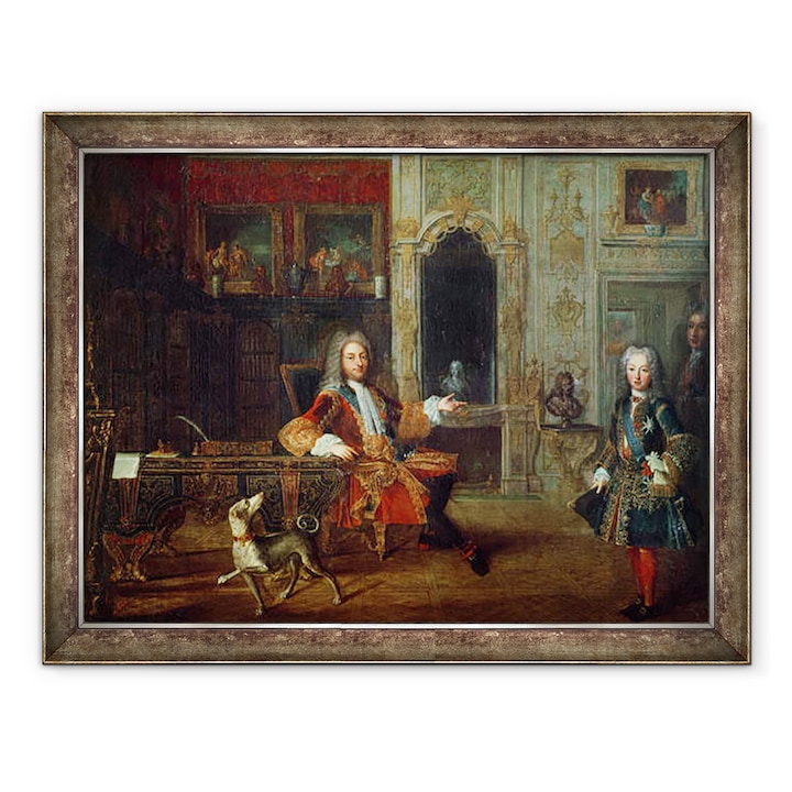 Francia iskola - A régens, Philippe II 1674-1723 Orleans hercege és fia, Louis I dOrleans, Chartres hercege 1703-1752, XV. Lajos gyermek 1710-1774, Keretezett kép, 60 x 80 cm