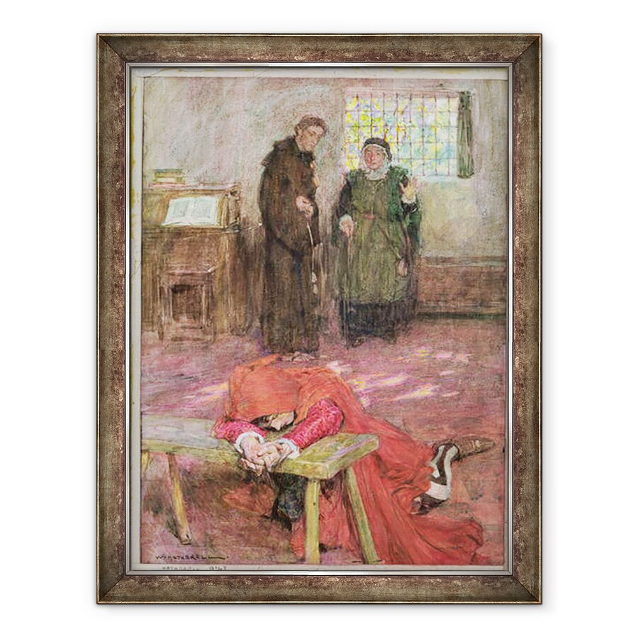 Tablou inramat - William Hatherell - Romeo in celula lui Friar Laurence, ilustrare a Romeo si Julieta Act III, 60 x 80 cm