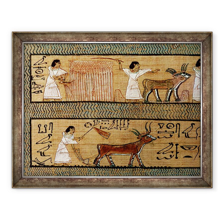 Tablou inramat - Egyptian 19th Dynasty - Culege si arat, detalii dintr-o reprezentare a activitatilor agricole in viata de apoi, din Cartea mortilor carturarului Orice, 60 x 80 cm