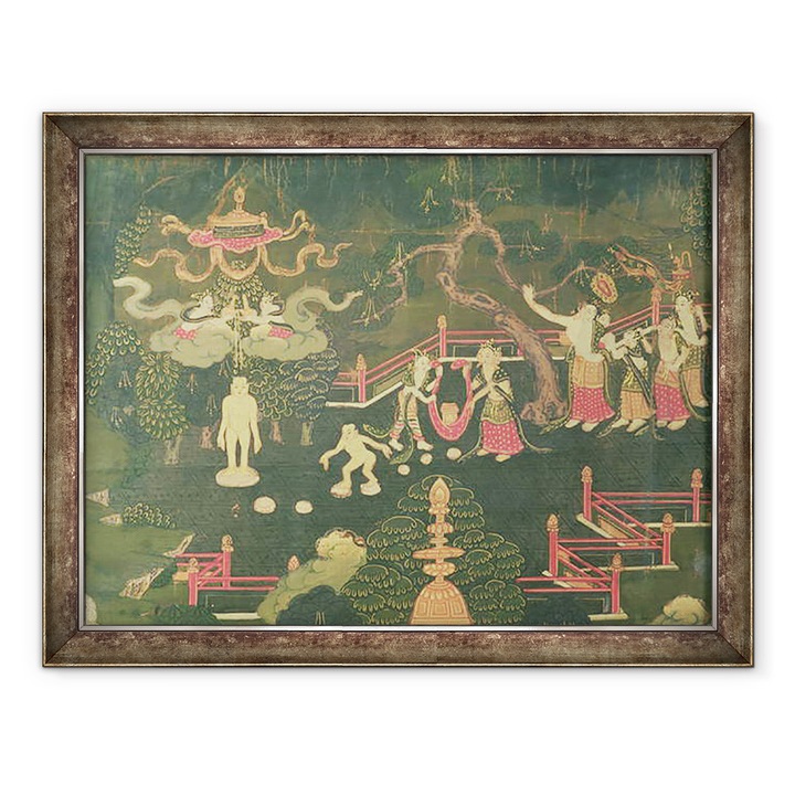 Картина в рамка - Тибетска школа - Животът на Буда Шакямуни, 70 x 90 cm