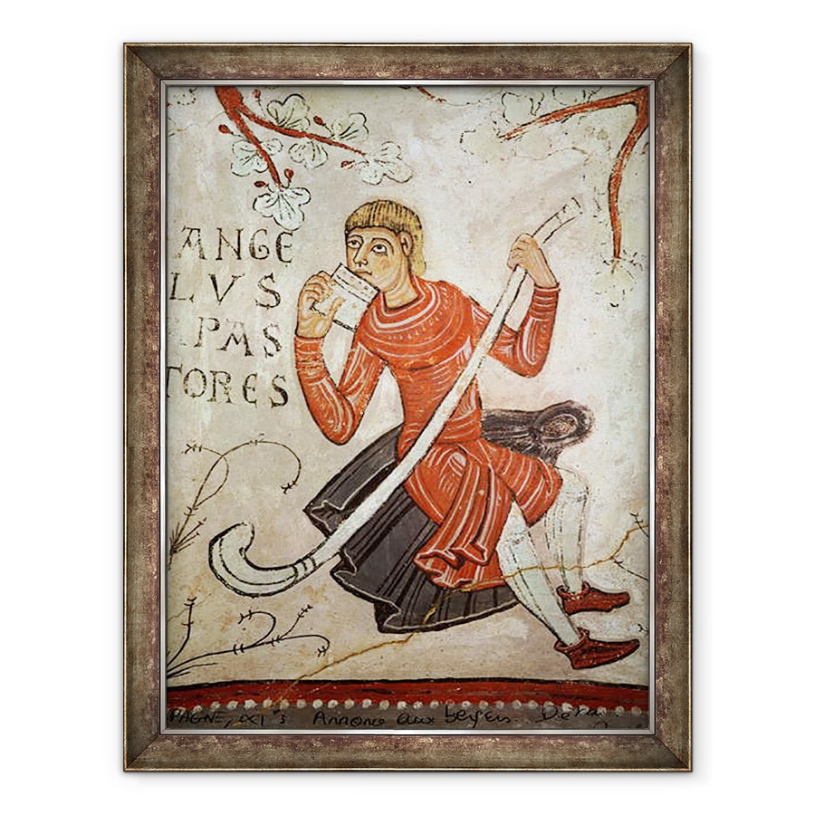 Tablou inramat - Scoala spaniola - Un pastor care joaca un flageolet, detaliu al Bunei Vestiri catre Pastori, 70 x 90 cm