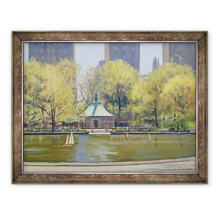 Julian Barrow - A csónakázási tó, Central Park, New York, Keretezett kép, 70 x 90 cm