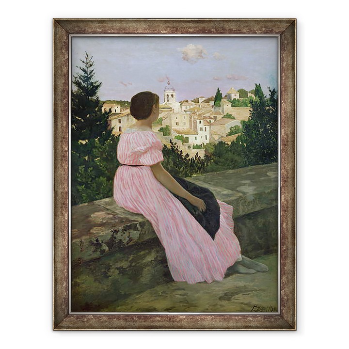Tablou inramat - Jean Frederic Bazille - Rochia roz, sau Vedere de Castelnau-le-Lez, Herault, 60 x 80 cm