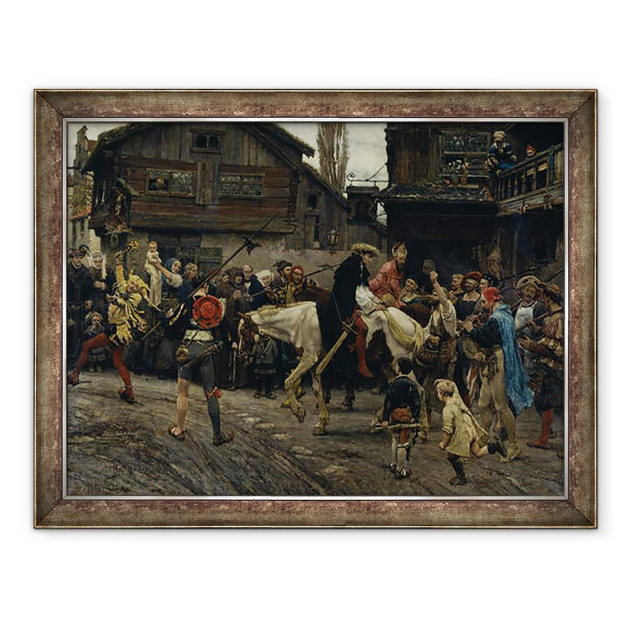 Tablou inramat - Carl Gustaf Hellqvist - Intrarea rusinoasa a lui Peder Sundanvader si a maestrului Knut in Stockholm in 1526, 60 x 80 cm