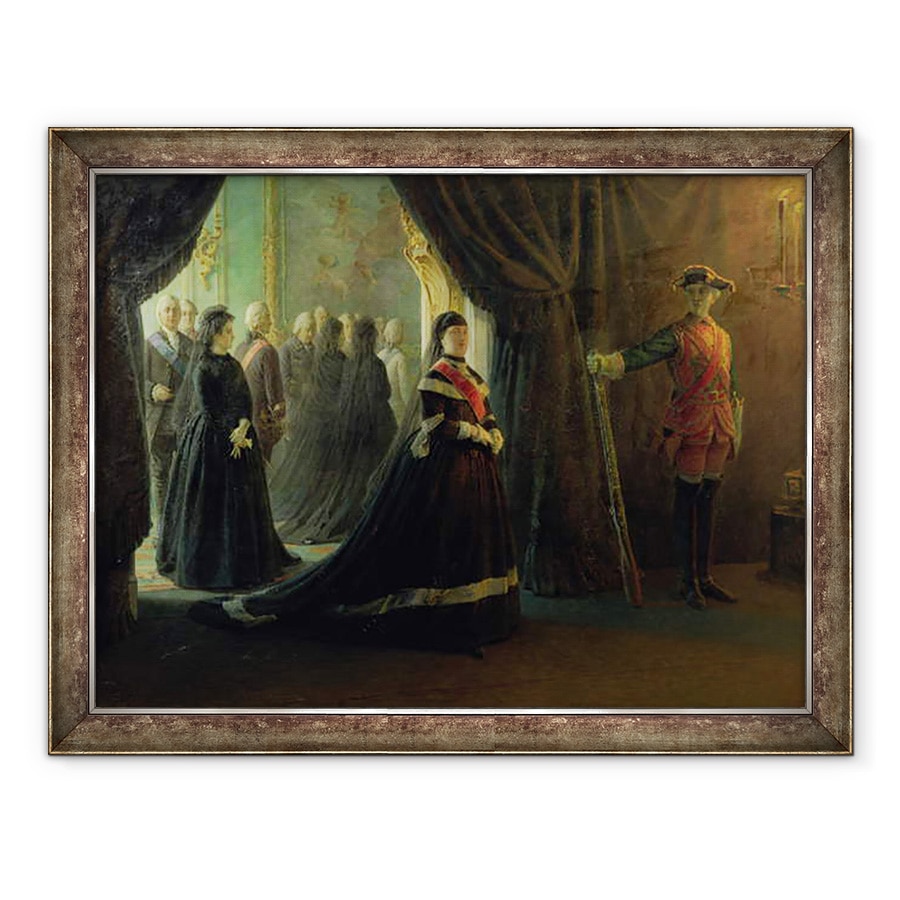 Tablou inramat - Nikolai Nikolajevitch Gay - Ecaterina a II-a 1729-96 la sicriul imparatesei Elisabeta 1709-61, 60 x 80 cm