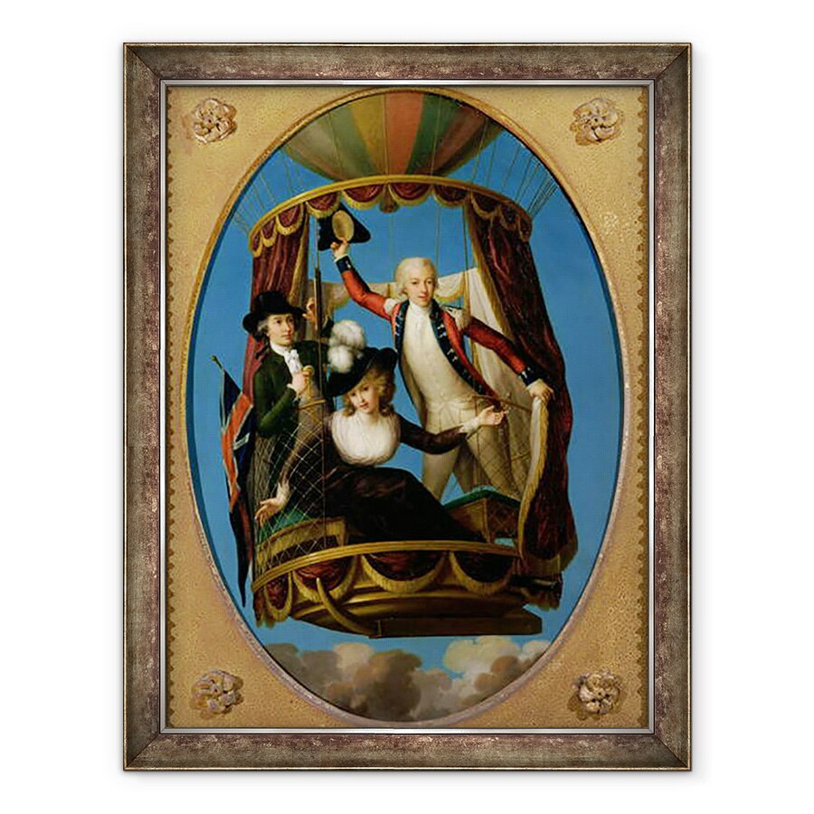 Tablou inramat - John Francis Rigaud - Capitanul Vincenzo Lunardi impreuna cu asistentul sau George Biggin si doamna Letitia Anne Sage, intr-un balon, 60 x 80 cm