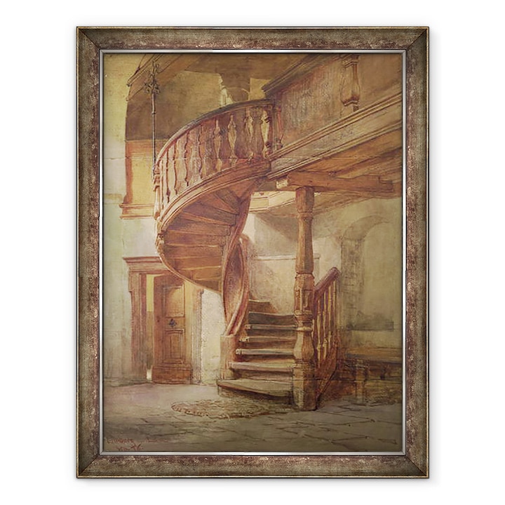 Johann Martin Gensler - Csigalépcső. Limburg és der Lahn, Keretezett kép, 70 x 90 cm